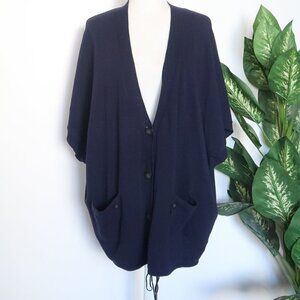 Jigsaw Navy Blue Knit Wool Cashmere Angora Button Front V-neck Sweater Cardigan